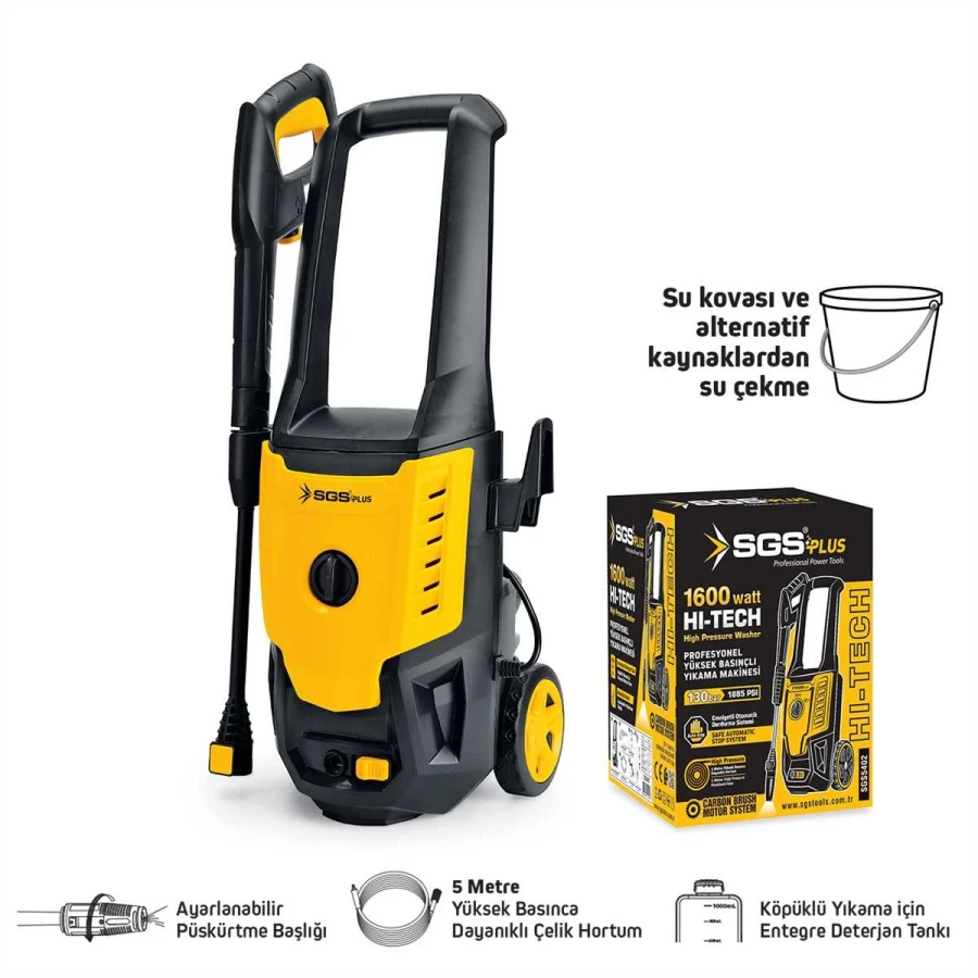 1600 Watt Yüksek Basınçlı Yıkama Makinası 130 Bar Basınçlı Oto Yıkama Makinesi