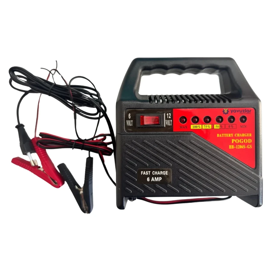 Akü Şarj Cihazı 6V-12V 6A – Otomatik Akıllı Akü Şarj Aleti