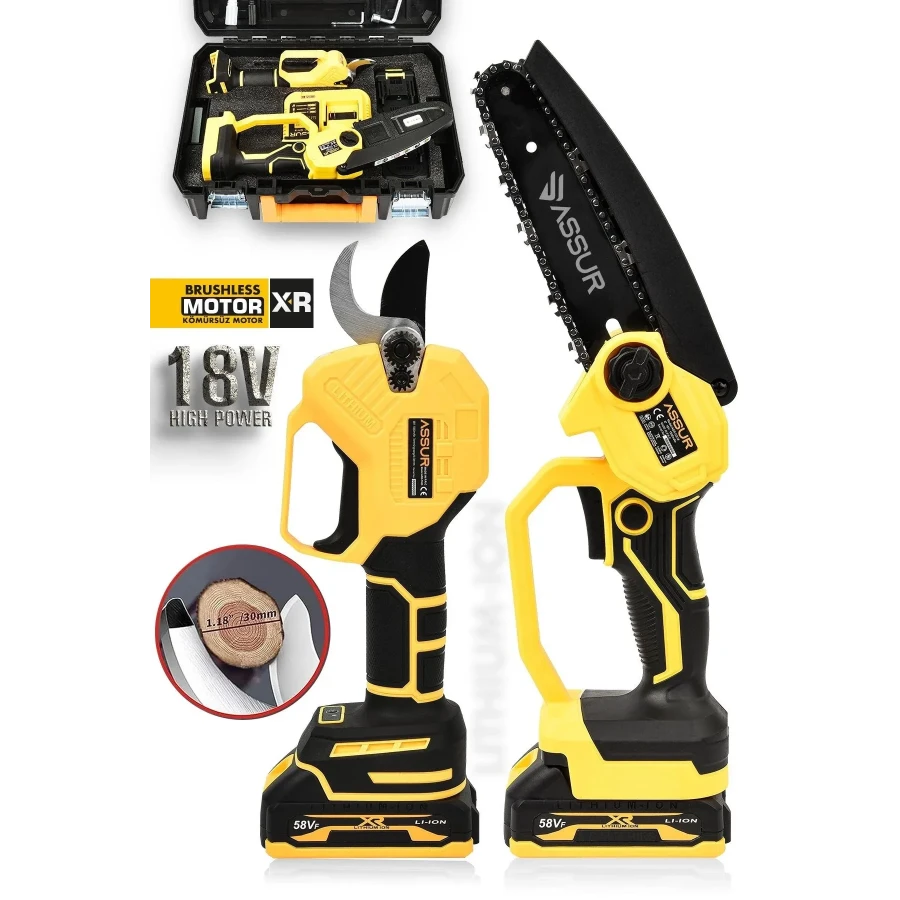 Assur 2’li Set Budama Takımı – 18V Çift Akülü Makas ve Testere