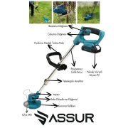 Assur Şarjlı Ot Tırpanı – Turbo Çim Biçme, Teleskopik Kolu