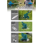 Assur Şarjlı Ot Tırpanı – Turbo Çim Biçme, Teleskopik Kolu