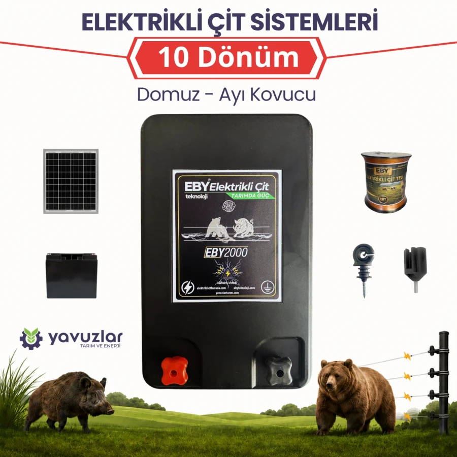EBY 10 Dönüm Güneş Enerjili Elektrikli Çit Seti 24Ah Akü