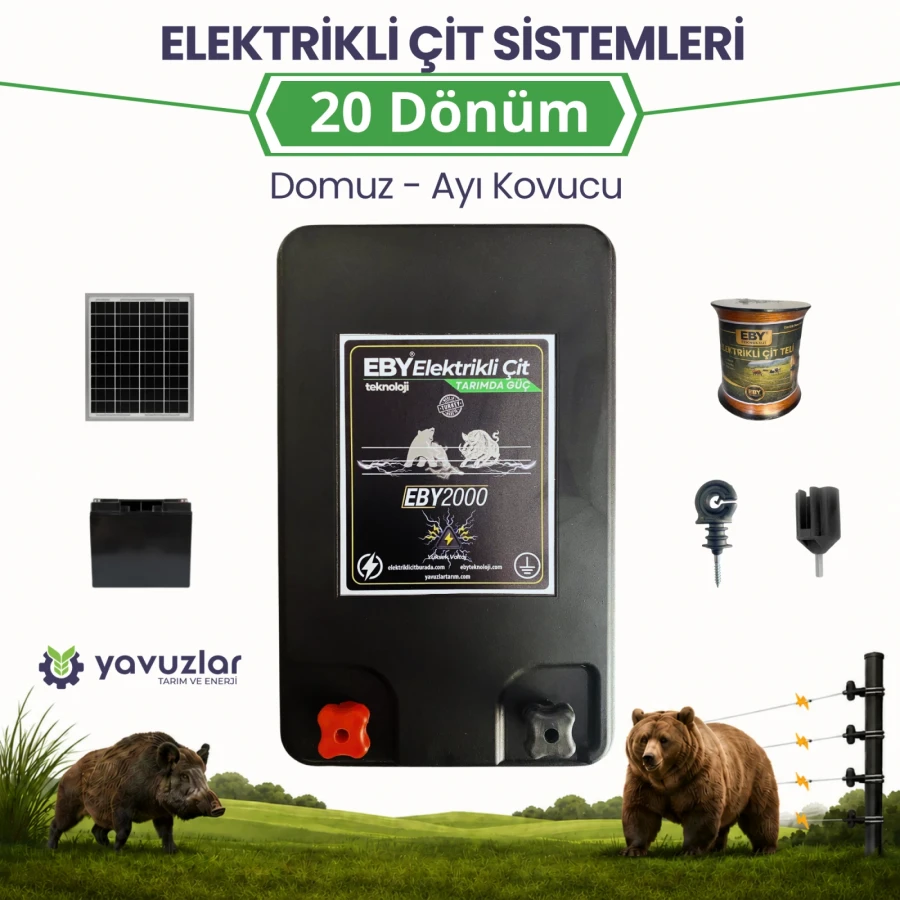 EBY 20 Dönüm Güneş Enerjili Elektrikli Çit Seti 14Ah Akü