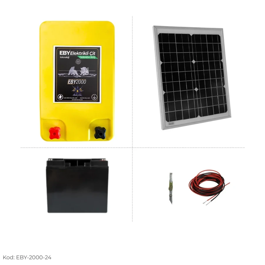 EBY 2000 Elektrikli Çit Güneş Enerjili 24 AH Akülü 25 w Panelli