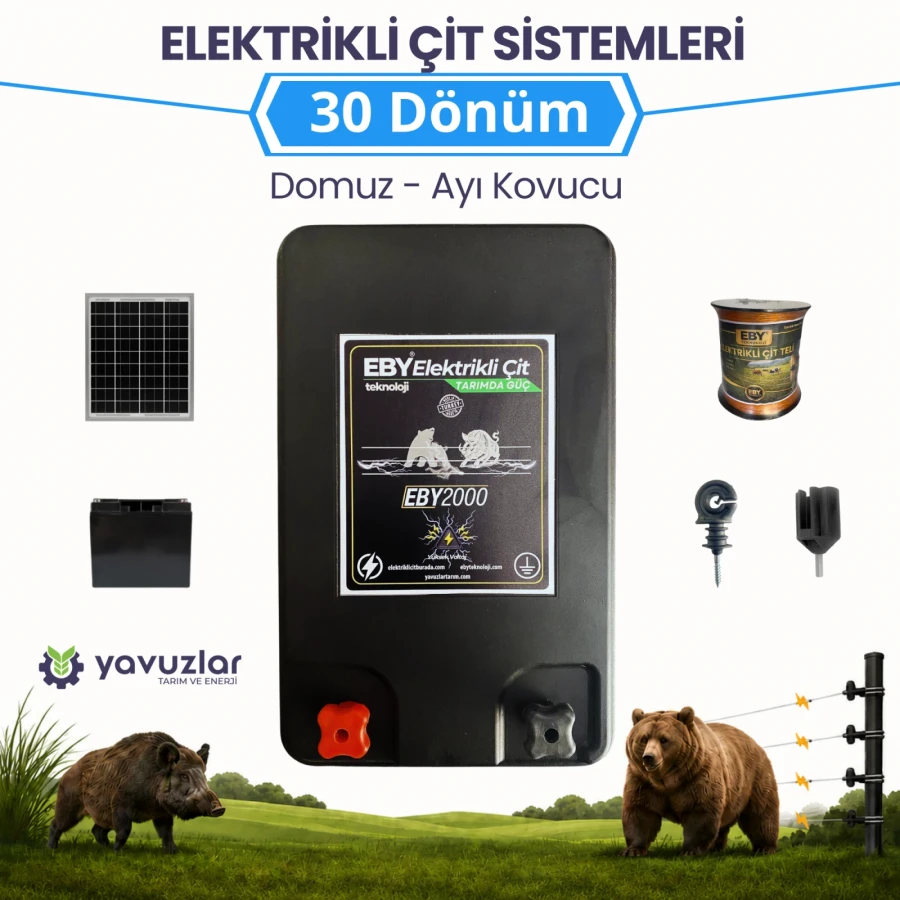 EBY 30 Dönüm Güneş Enerjili Elektrikli Çit Seti 14Ah Akü
