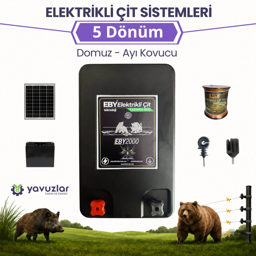 EBY 5 Dönüm Güneş Enerjili Elektrikli Çit Seti – 14Ah Akü