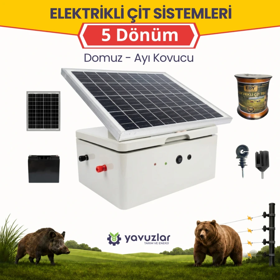 EBY 5 Dönüm Güneş Panelli Domuz Ayı Kovucu Hazır Set 7ah