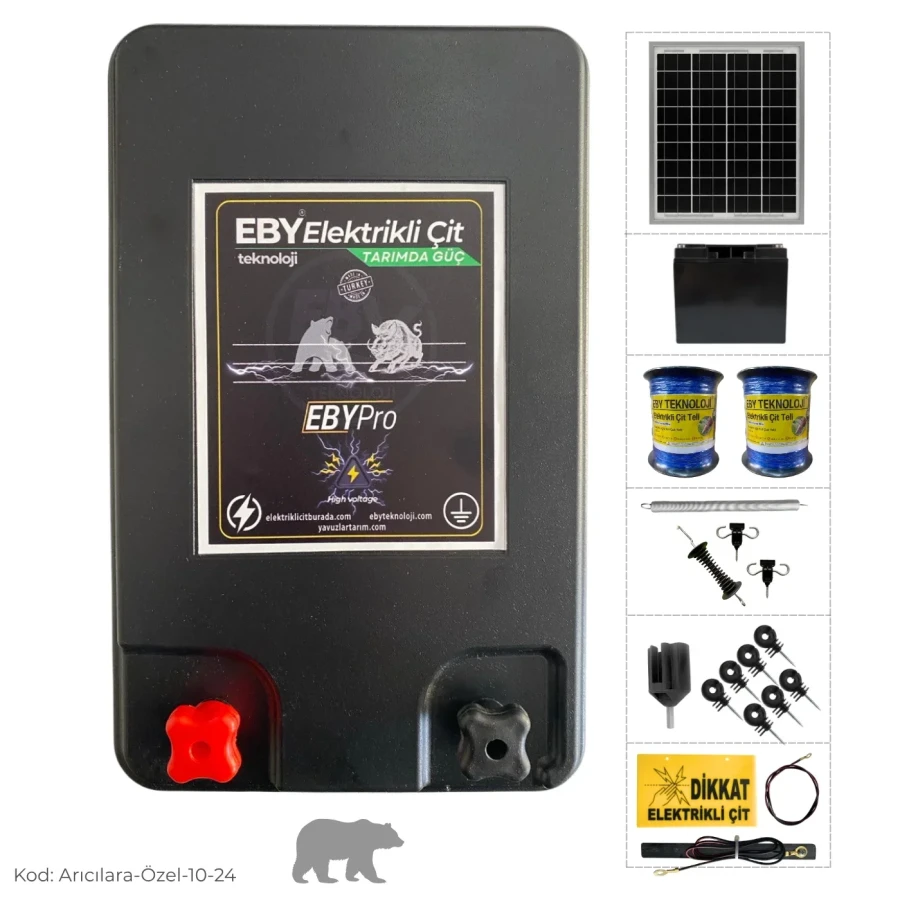 EBY 10 Dönüm Güneş Enerjili Ayı Kovucu Arıcı Seti 24Ah